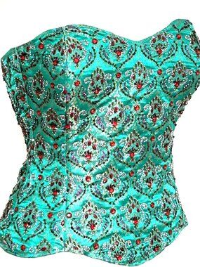 JASDEE Vintage Bustier Corset Hand Work Beading Embroidery On Satin Style F3167